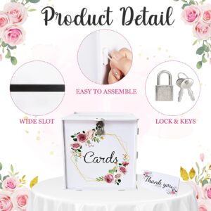 OurWarm PVC White Wedding Card Box with Lock, DIY Gift Card Box for Wedding Reception, Pink Rose Wedding Money Envelope Box for Party Graduation Birthday Baby Shower Decorations