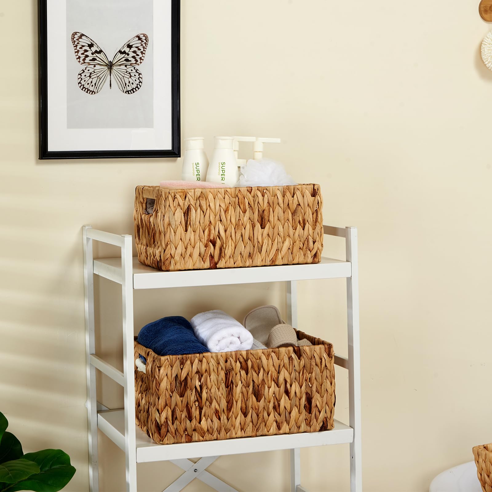 ROSOS Wicker Baskets 2 Pack, Water Hyacinth Wicker Storage Basket with Handles, Large Wicker Baskets for Storage, Wicker Baskets for Organizing, Large Rectangular Wicker Basket, Natural