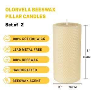 Large Pillar candle-100% Pure Beeswax Candle Pack of 2,Unscented Bee Wax,Handmade Beeswax Candle Gift