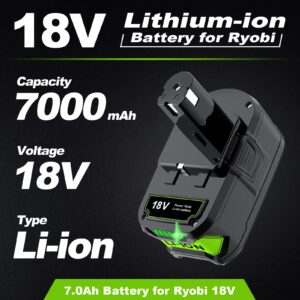 NEW Upgraded 7.0Ah Battery for Ryobi 18V Battery Lithium-ion Battery for Ryobi 18V ONEPLUS Battery P102 P108 P189 P190 P197 P100 P107 for 18V Ryobi Battery Replacement Cordless Tool Battery 2PACK