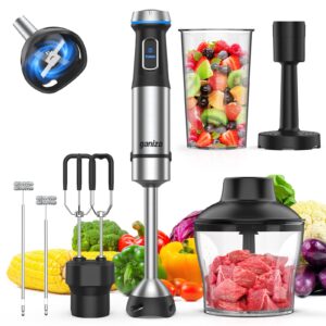 ganiza immersion blender, 6 in 1 hand blender stainless steel blade, 15 speed stick blender electric, immersion blender handheld with 800ml mixing beaker, 600ml chopper, whisk, frother, potato masher