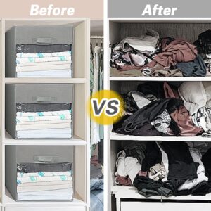 EITMOW 11 inch Closet Open Storage Bins with Clear Window with Reinforced Handles, Woven Fabric Storage Cubes, Foldable Organizer Bins for Closet Shelves, Clothes. (3PCS/Grey)