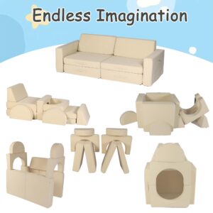 VINYUSE Kids Couch 10PCS, Modular Kids Sofa for Playroom Bedroom Living Rooms, 10 in 1 Multifunctional Kids Sofa for Playing, Creativing, Sleeping, Kids Furniture for Gift, Beige