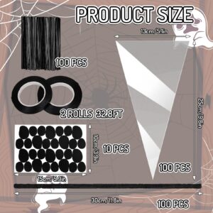 Whaline 100 Packs Halloween Cone Cellophane Bags Black Ghost Face Clear Candy Treat Bags Halloween DIY Art Crafts Kit for Goodie Popcorn Party Favor Supplies