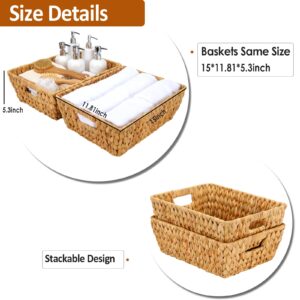 ROSOS Wicker Baskets 2 Pack, Water Hyacinth Wicker Storage Basket with Handles, Large Wicker Baskets for Storage, Wicker Baskets for Organizing, Handmade Large Wicker Basket, Natural