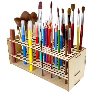 heshuyu wooden paint brush holder 105 holes paintbrush holder organizer paint brush stand rack with silicone rings - wood paint brush holder for pens pencils artist