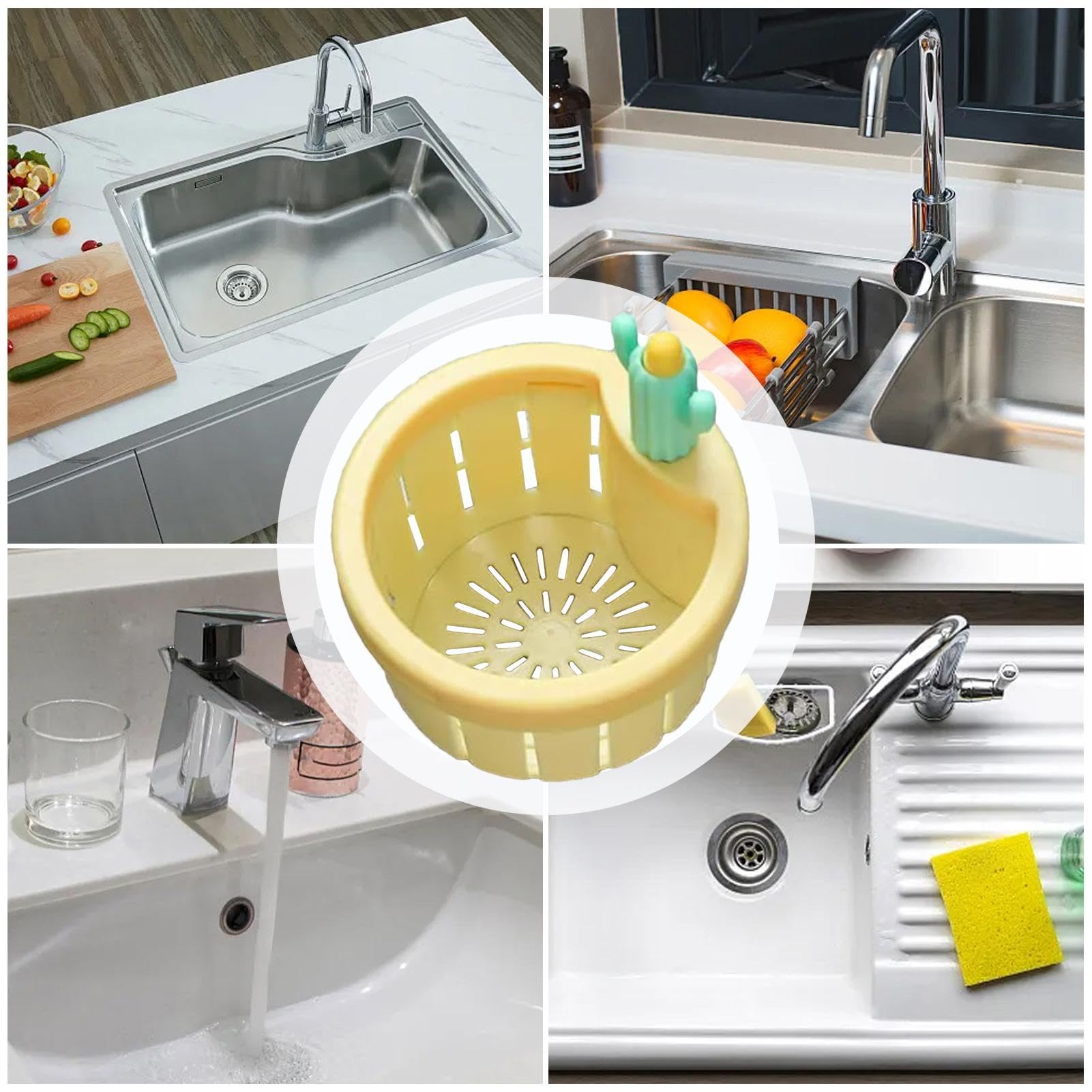 Kitchen Sink Strainer, Portable Sink Basket, Cartoon Cactus Design Stopper Drainer, Anti Clogging Sink Stopper, Bathroom Sink and Bathtub Drain Strainers for Easy Cleaning (Yellow)