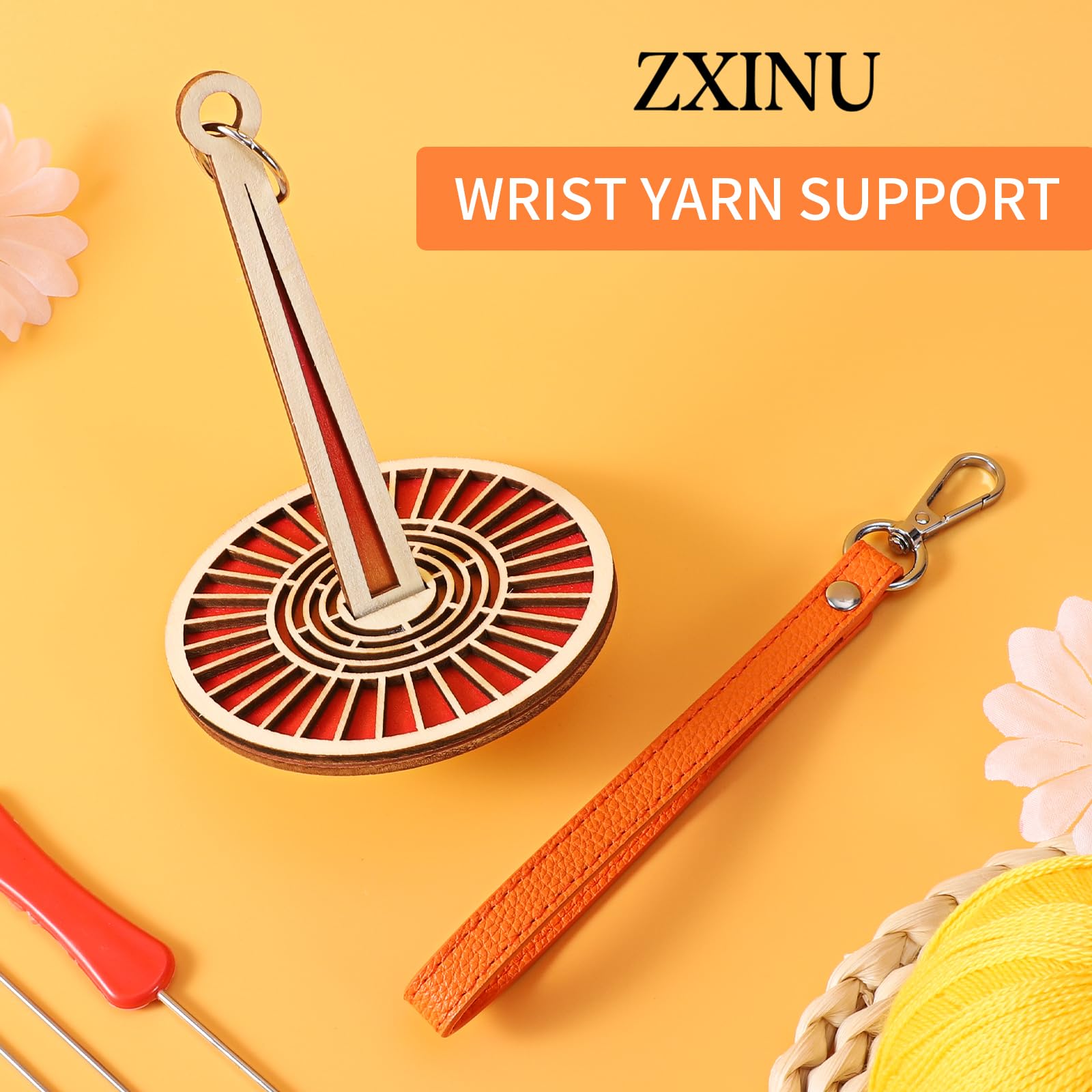 ZXINU Portable Wrist Yarn Holder, Wrist Yarn Holder for Crocheting, Leather Wristband Design Detachable Hand Knitting Auxiliary Tool for Craft Lovers (Orange)