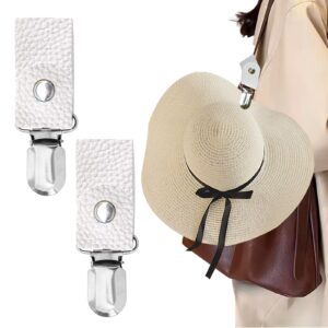 2 pack leather hat clip for travel,hat holder,hands free bag accessory for women,travel hat clip for sunhat,bag,luggage,backpack,purse (white)