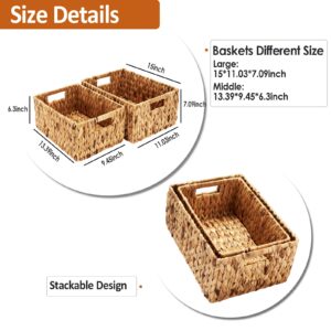 ROSOS Wicker Baskets 2 Pack, Water Hyacinth Wicker Storage Basket with Handles, Large Wicker Baskets for Storage, Wicker Baskets for Organizing, Large Rectangular Wicker Basket, Natural