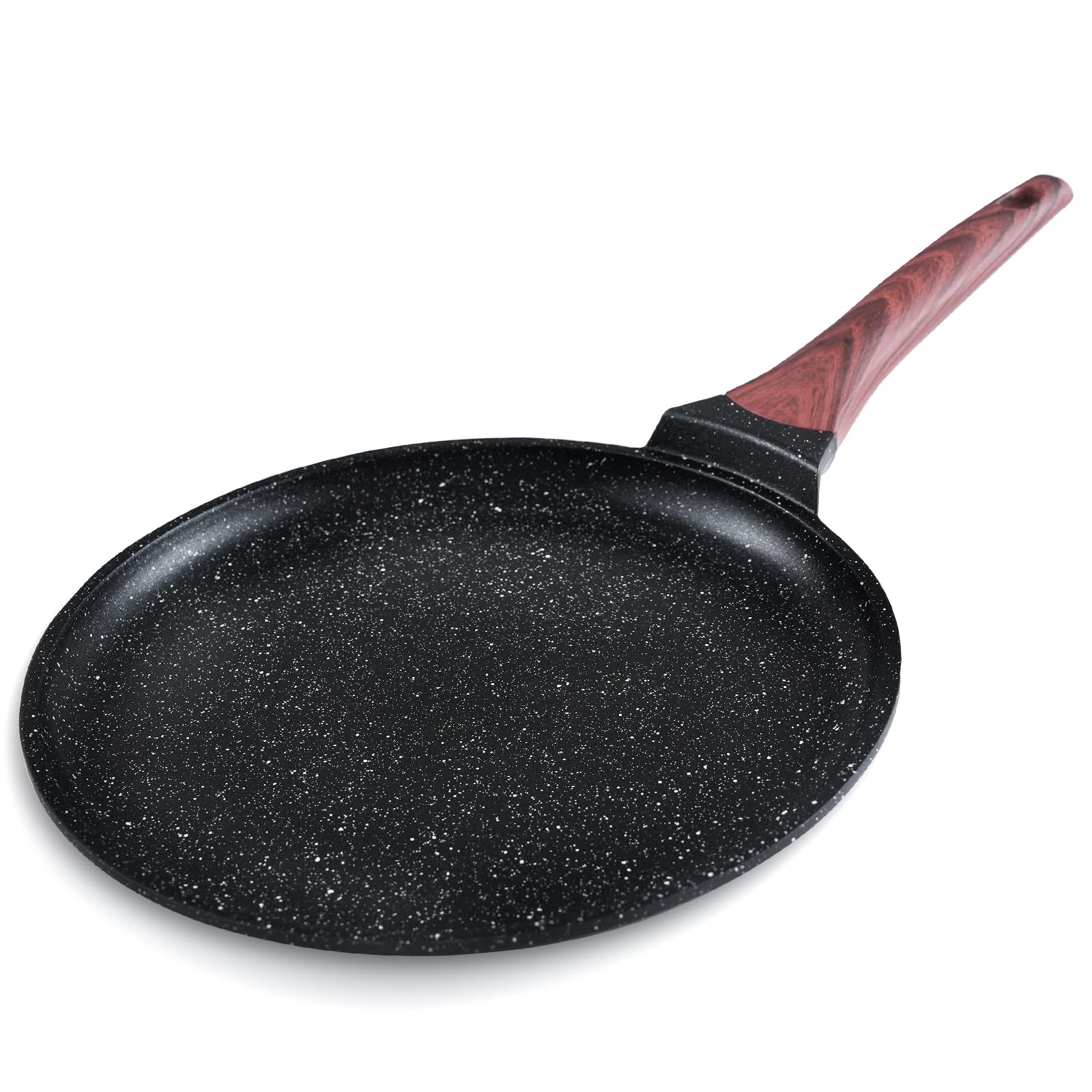 SNOWCLAD Crepe Pan,11 in Nonstick Crepe Pan, Granite Flat Skillet,non stick Dosa Tawa Comales Para Tortillas Pancake Pan,Dishwasher and Oven Safe Cookware,Induction Compatible, PFOA Free