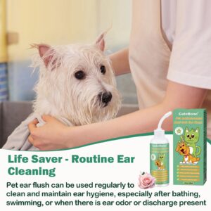 CuteBone Dog Anti-Itch Ear Flush - Cleans & Removes Wax Odor, Deodorizes, Soothes Ear Inflammation for Pet - Easy Ear Wash Care Solution - Ear Cleaner 4 fl.oz & 30 Cotton Swabs Kit