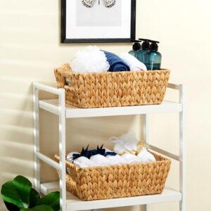 ROSOS Wicker Baskets 2 Pack, Water Hyacinth Wicker Storage Basket with Handles, Large Wicker Baskets for Storage, Wicker Baskets for Organizing, Handmade Large Wicker Basket, Natural