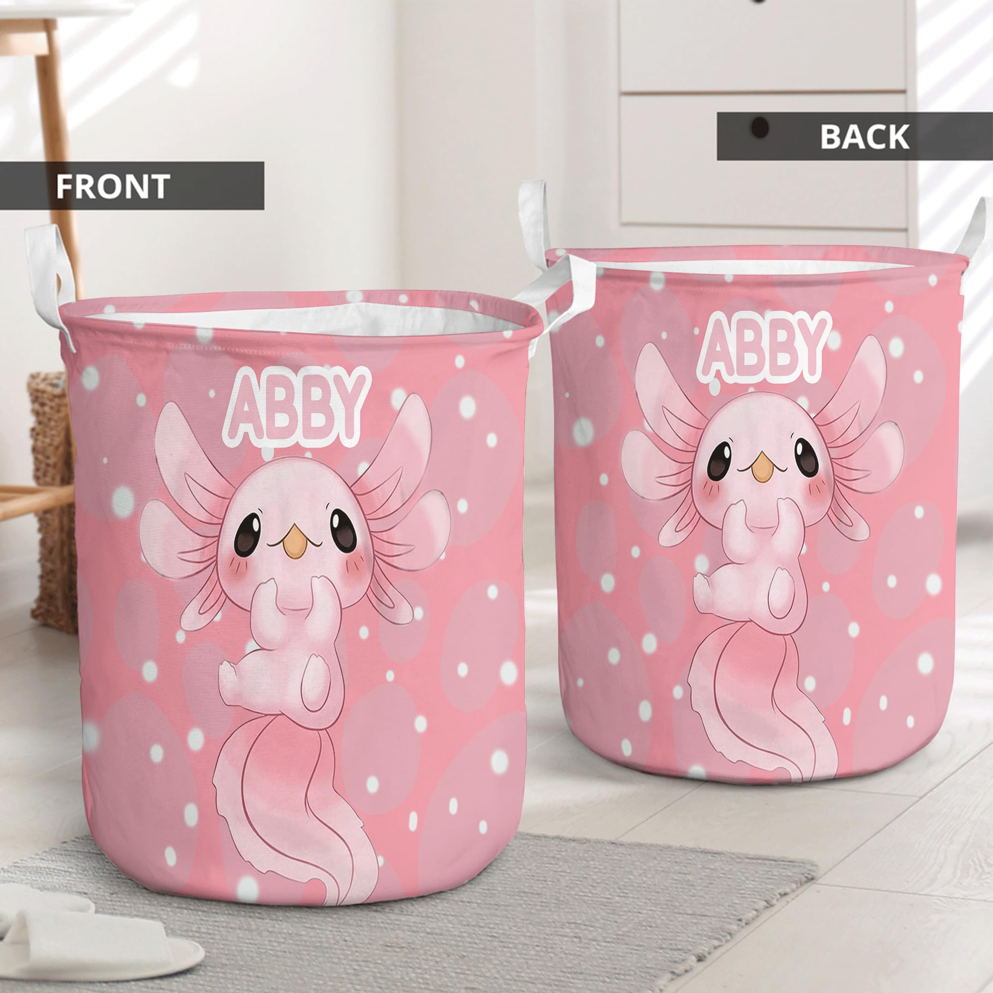 Custom Axolotl Laundry Baskets, Personalized Axolotl Laundry Baskets Gift for Kids Woman Adults, Customize Baby Name Laundry Hamper for Kids Boys Girls Adults