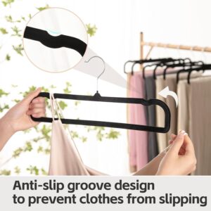 Velvet Hangers Non Slip - 20 Pack Pants Hangers for Closet - Thin Space Saving Clothes Hanger - Strong, Durable, Jean Hangers with 360 Degree Rotatable Hook, Tank Top Hangers (Black Silver Hook)