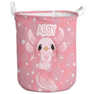 custom axolotl laundry baskets, personalized axolotl laundry baskets gift for kids woman adults, customize baby name laundry hamper for kids boys girls adults