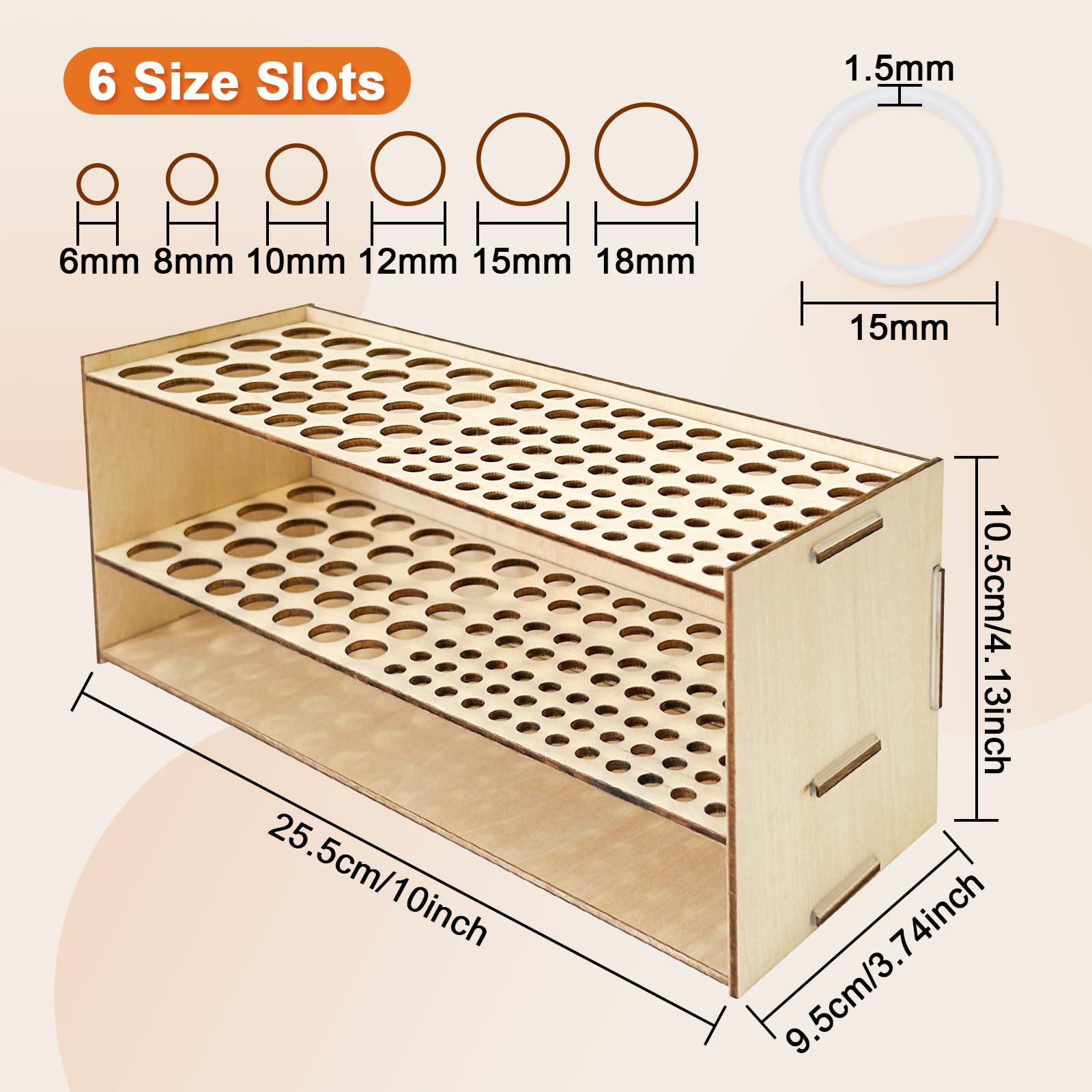 HESHUYU Wooden Paint Brush Holder 105 Holes Paintbrush Holder Organizer Paint Brush Stand Rack with Silicone Rings - Wood Paint Brush Holder for Pens Pencils Artist