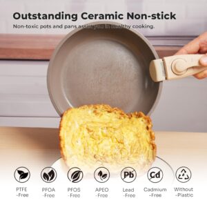 ZHANG XIAO QUAN SINCE 1628 Pots and Pans Set Non Stick, Taupe Pots and Pans Set, 6PCS Aluminium Oven Safe Cookware Set, PTFE/PFAS/PFOA Free Cookware, Non Stick Pots and Pan Set Detachable Handle