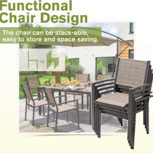 Homall Patio Dining Set 7 Pieces Outdoor Furniture with Large Table and 6 Textilene Chairs for Porch, Brown