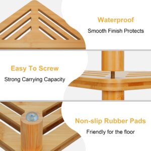 Bamboo Corner Shower Stool for Inside Shower Shaving Legs, Waterproof Bathroom Shower Bench Seat with Storage Shelf for Bathroom, Shower Foot Rest for Small Spaces, Bath Seat