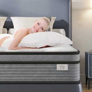 yaak queen mattress 10 inch, hybrid mattress in a box queen size, individual pocket spring queen bed mattress with breathable memory foam, pressure relief, medium firm queen size mattress 80"x60"x10"