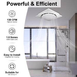 Mmucco Bathroom Exhaust Fan with Light,130 CFM 1.0 Sones Double Switch Ultra Quiet Bathroom Vent Fan for Home Bathroom Office Hotel,LED 6500K 12w,Fan 25w 110V