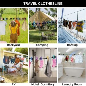 Clothesline，Retractable Portable Clothesline for Travel，Clothing line with 12 Clothes Clips，for Indoor and Outdoor Laundry Drying line，Outdoor Camping Accessories