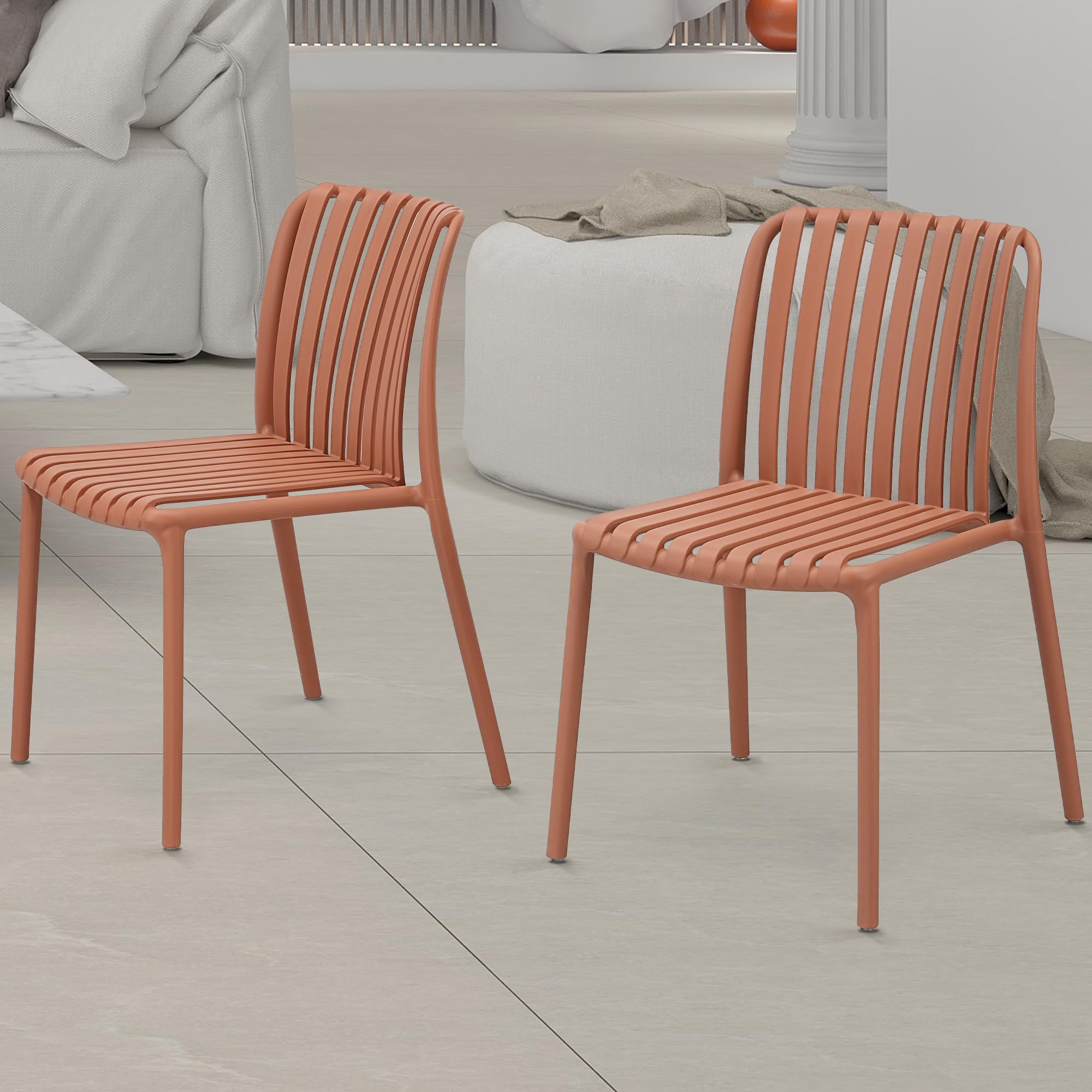 Werph Modern Outdoor Dining Chairs Set of 2, All-Weather Resin Stackable Chairs, Patio Dining Chairs with High Back, Kitchen, Restaurant,Orange