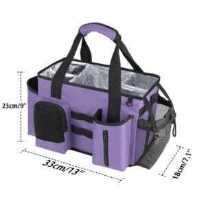 Timoxi Wearable Cleaning Caddy Bag, Cleaning Organizer with Handles, Cleaning Supply Tote with Adjustable Shoulder Strap for Cleaners & Housekeeper (Purple, 13.4'' x 7.3'' x 9.3'')