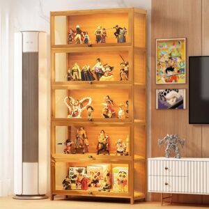 iusyugh 5-Tier Curio Display Cabinet, Storage Shelves with Acrylic Door, Collectibles Toy Organizers Rack & Display Shelf, Display Case for Playroom Bedroom Toddler's Room Kids Bookcase