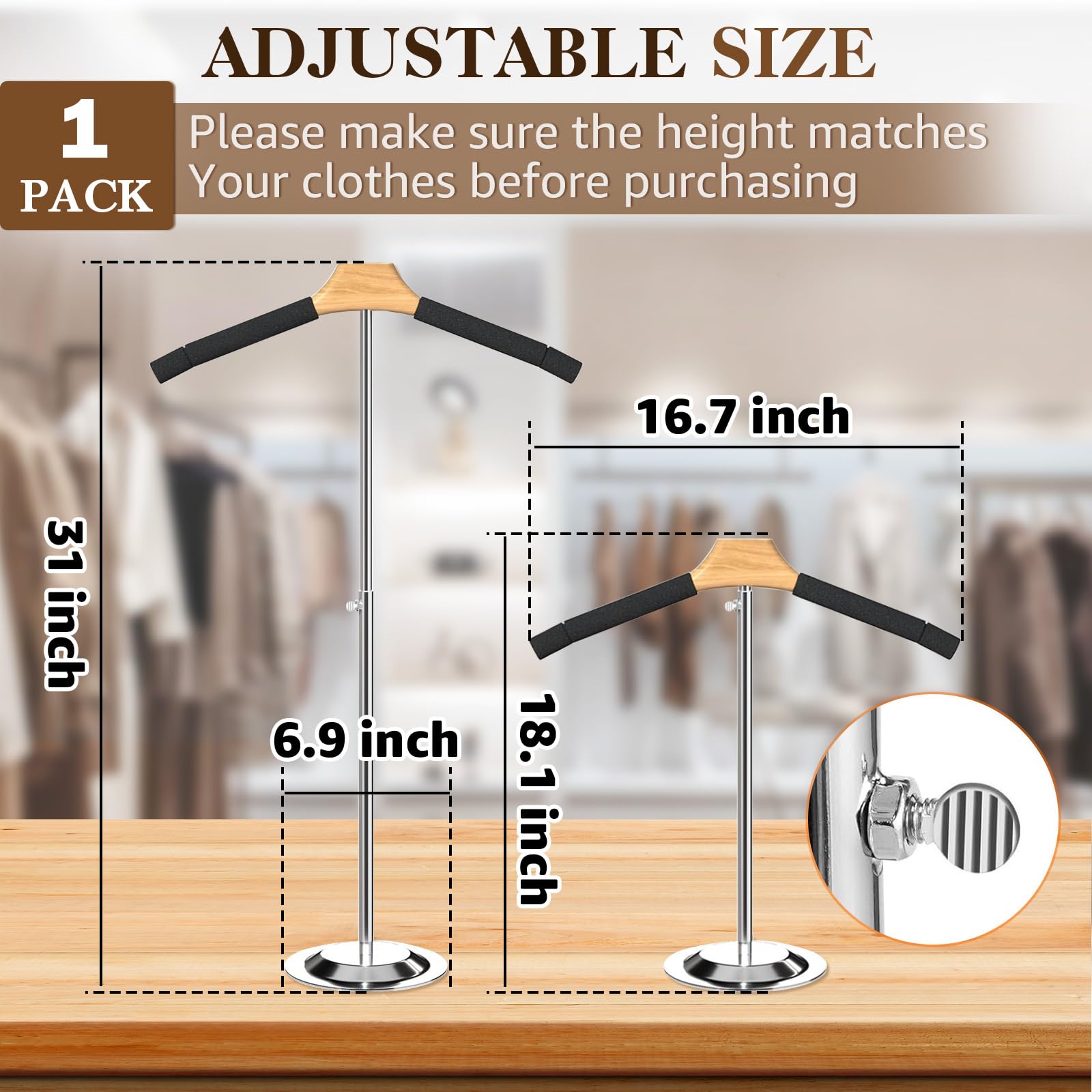 Shirt Display Stand 1 Pack T Shirt Display Stand For Vendors 18.1-31 Inch Height Adjustable Shirt Rack Shoulder Stand Clothing Display Stand Portable Hanger Rack for Steaming Dress Garment