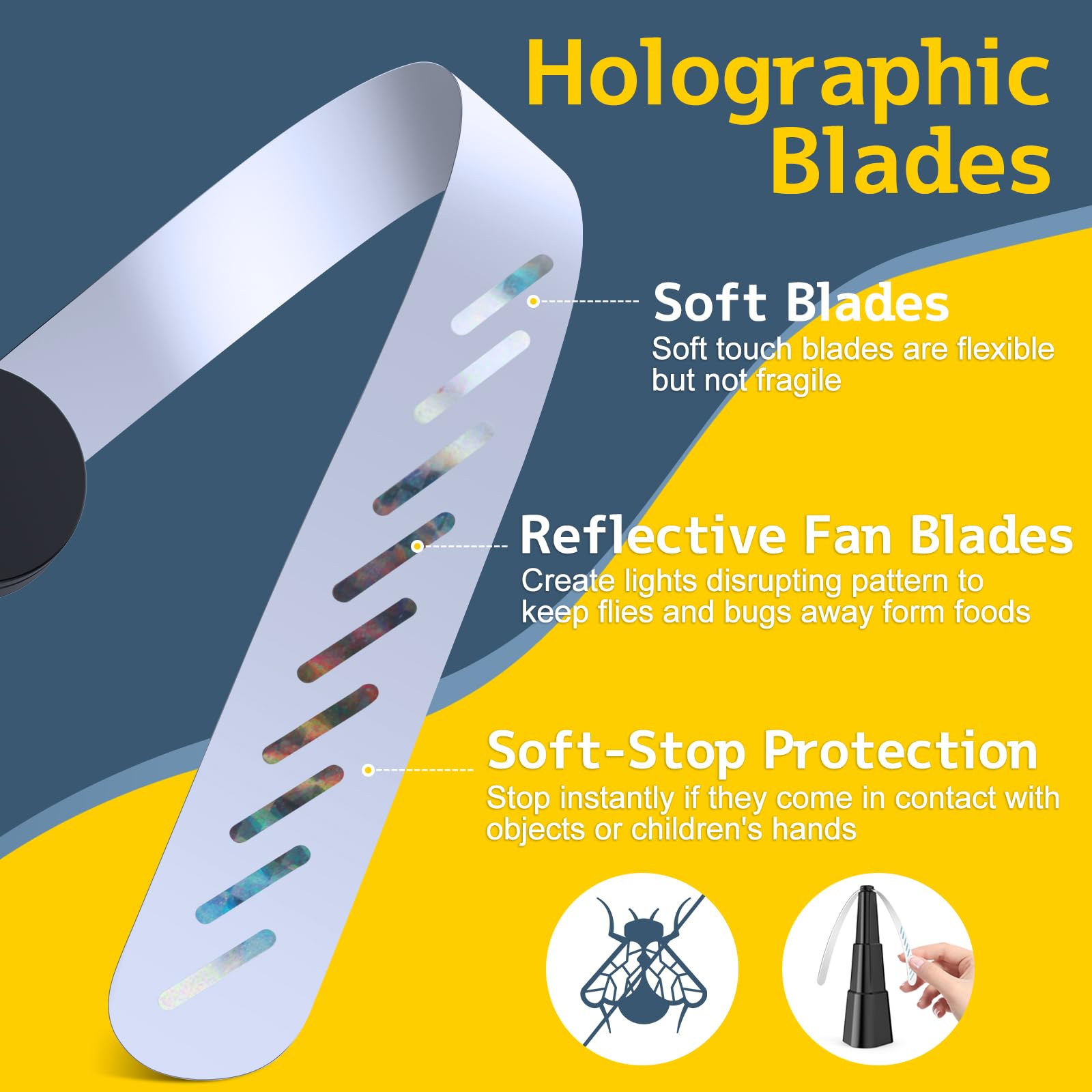 BORHOOD Fly Fans for Tables, Fly Fan Outdoor Indoor Keep Flies Away, Portable Table Top Fly Fan Fly Spinner with Holographic Blades, Fly Deterrent for Picnic, BBQ, Restaurant, Party, Home