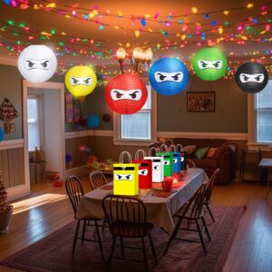 Glooglitter 6 Pcs Ninja Themed Paper Lanterns 12 Inch Ninja Birthday Party Hanging Paper Lanterns for Boys Girls Adults Ninja Birthday Party Baby Shower Decoration