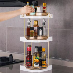 DOADW Makeup Organizer Countertop - 360° Rotating Bathroom Organizer Spinning Skincare Care Organizer - 3 Tier Lazy Susan Corner Organizer with 2 Hole Rack for Bathroom, Kitchen