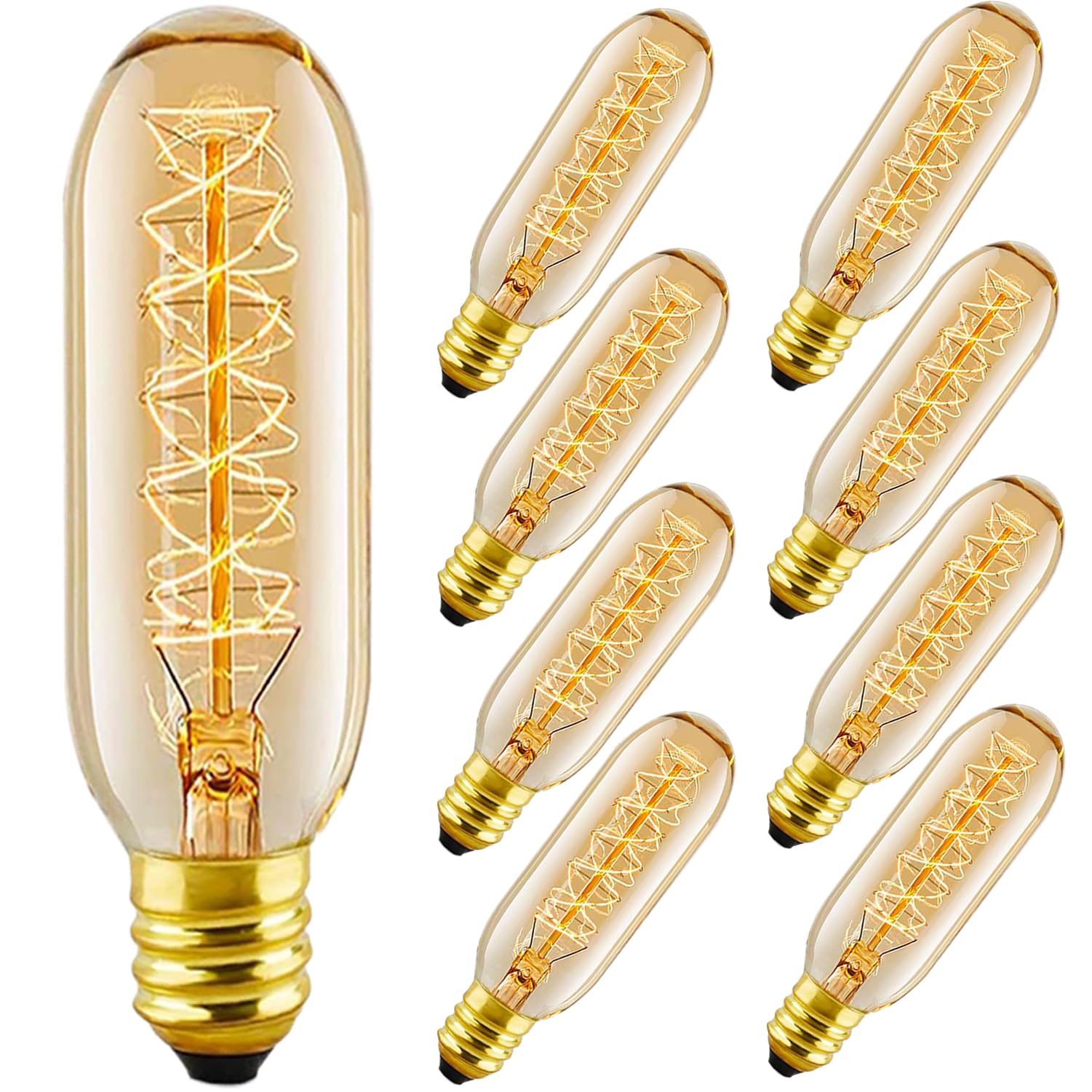 Tiqian 8 -Pack E12 Incandescent Edison Light Bulbs 25 Watt Candelabra, Dimmable 2200K Warm White T6 Clear LED Bulbs 25W 150lm Vintage T25 for Chandelier Ceiling Fan, Tubular Small Filament Bulbs