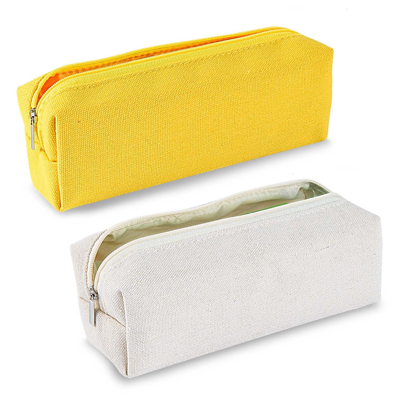 SenseYo 2 Pack Pencil Case Pouch for Stationery Organizer (Beige & Yellow)