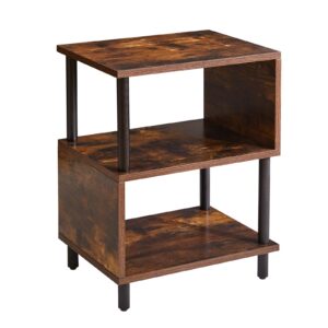 aibiju side table for bedroom, narrow end table small, mid-century modern nightstand with open storage shelf, small table rustic brown/black yd-tm152h