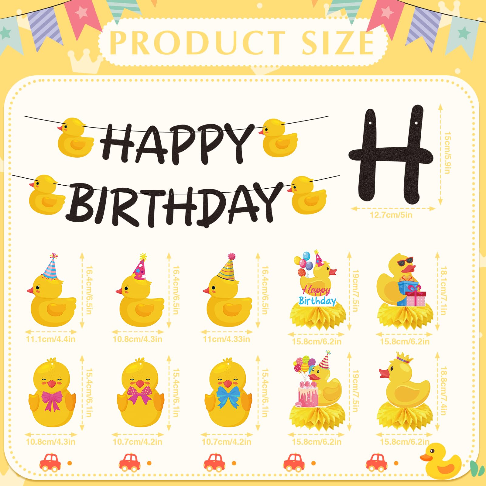 Joybileefun Duck Birthday Party Decorations - 18PCS Duck Party Decorations with Banner Hanging Swirls Centerpieces for Tables Duck Happy Birthday Decorations for Duck Themed Baby Shower Party Supplies