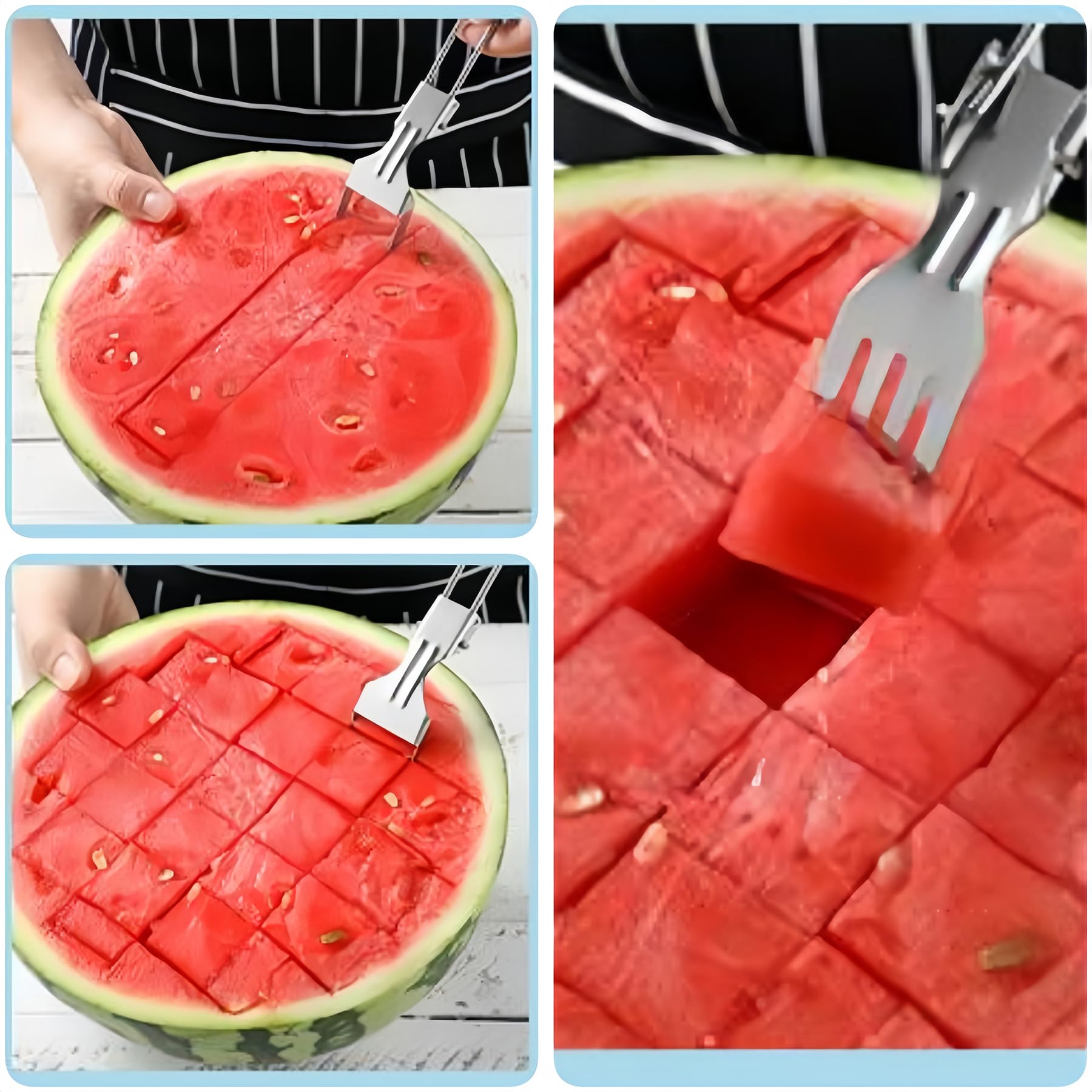 2 Pcs Watermelon Cutter Slicer Tool 2-In-1 Stainless Steel Fruit Cutter Summer Dual Head Foldable Portable Fruit Cutting Fork for Home Party Camping Kitchen Gadget (2)