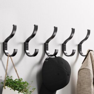 FunViet 5 Pack Coat Hooks Heavy Duty for Backpack(30LBS),Decorative Black Wall Hooks for Hanging Jackets Hats Robes Purse Clothes,A Modern Home Deco for Your Bathroom Kitchen Entryway