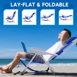 Canpsky 2PC Portable Beach Chair for Adults, 4 Position Backpack Folding Camping Chairs for Outdoor, Beach Chairs with Backpack Straps, Blue