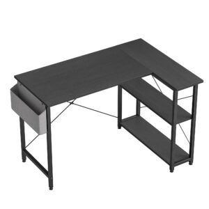 cubiker l shaped desk, 40" computer desk with reversible storage shelves home office corner desk study writing gaming table, black