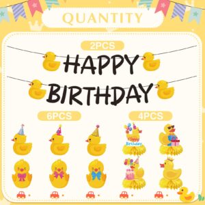 Joybileefun Duck Birthday Party Decorations - 18PCS Duck Party Decorations with Banner Hanging Swirls Centerpieces for Tables Duck Happy Birthday Decorations for Duck Themed Baby Shower Party Supplies