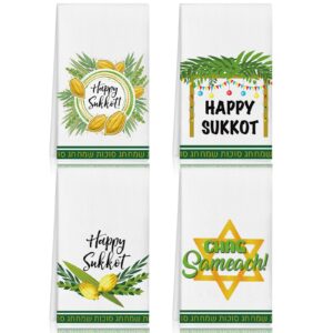 fuweave 4 pcs happy sukkot kitchen towels etrog dish towels 15.7 x 23.6 inch hebrew jewish lulav decoration gifts dish cloth hand drying towel sukkah party tea towel for home baking holiday