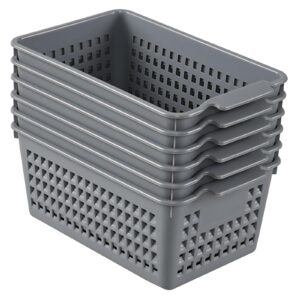 dehouse 6 pack small plastic storage baskets, plastic baskets organizer bins, gray