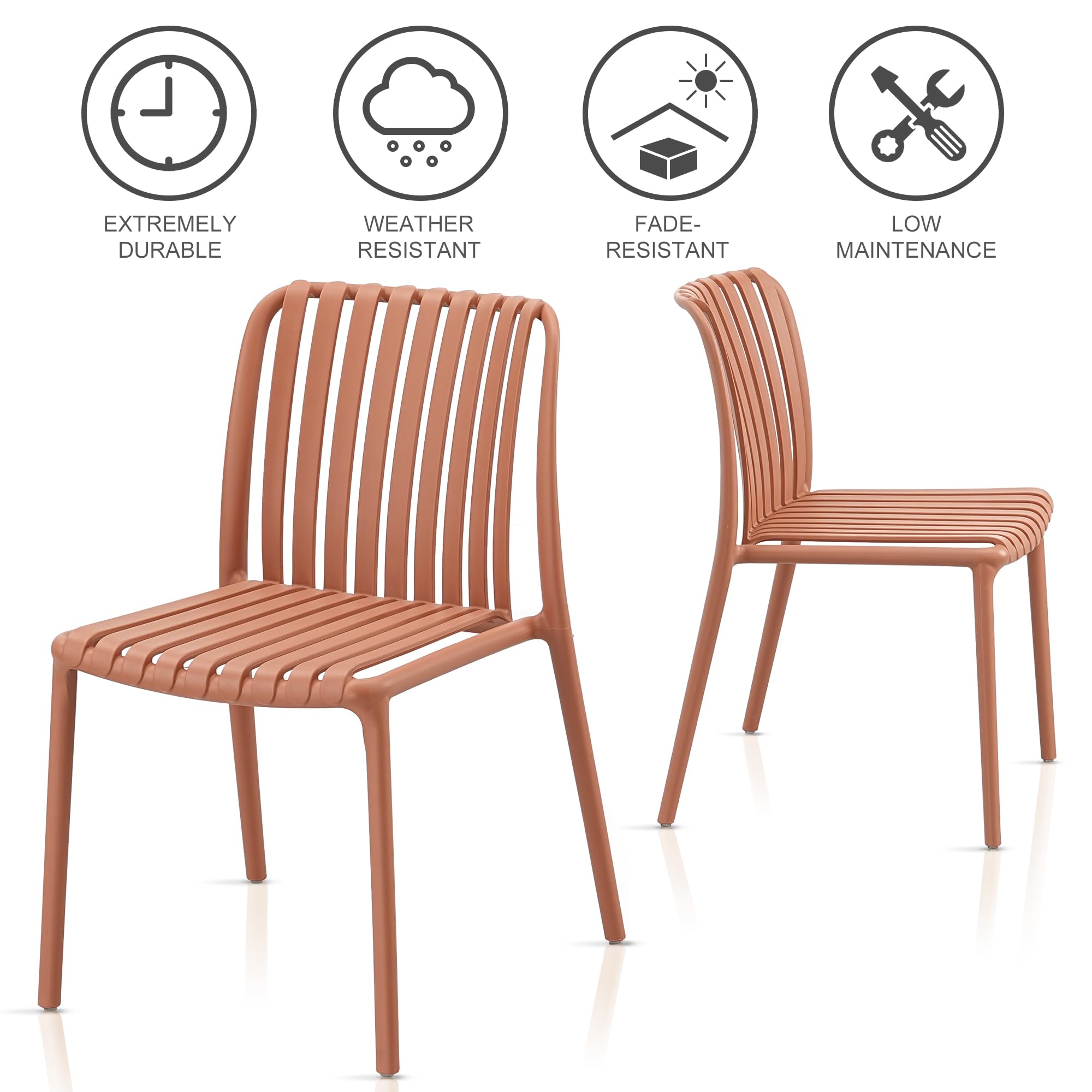 Werph Modern Outdoor Dining Chairs Set of 2, All-Weather Resin Stackable Chairs, Patio Dining Chairs with High Back, Kitchen, Restaurant,Orange