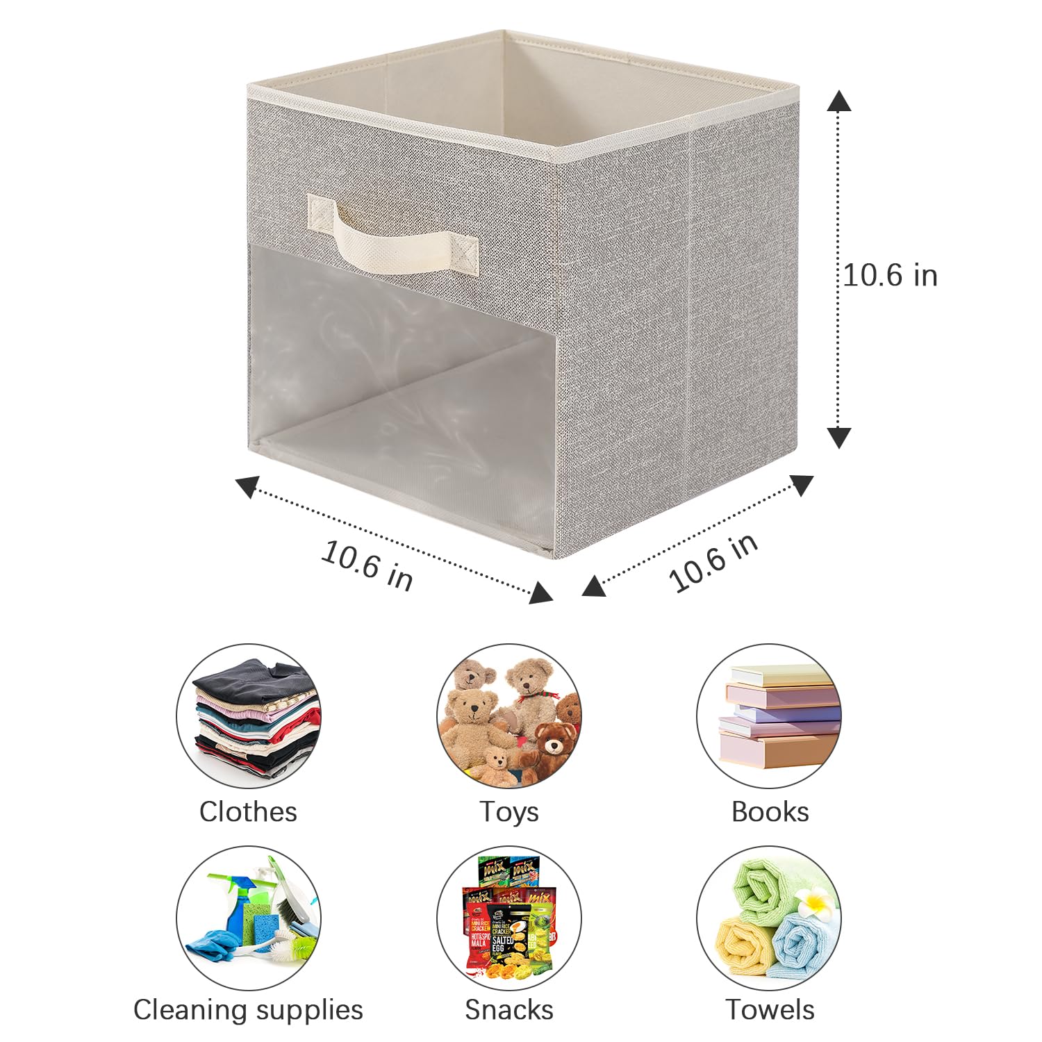 EITMOW 11 inch Closet Open Storage Bins with Clear Window with Reinforced Handles, Woven Fabric Storage Cubes, Foldable Organizer Bins for Closet Shelves, Clothes. (2PCS/Beige)