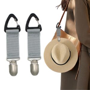 2 pack elastic hat clip for travel,hat holder,hands free bag accessory for women,outdoor travel accessory,travel hat clip for sunhat,luggage,bag,backpack,purse (light gray)