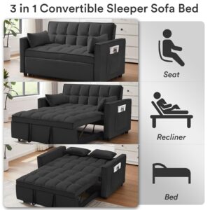 Rovibek 3 in 1 Convertible Sleeper Sofa Bed Velvet Chaise Lounge for Living Room, Black