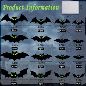 DIYASY 144 Pcs Bats Wall Decor, Glow in The Dark Bats 3D Bat Cutouts Halloween Decorations Light Up Eyes Paper Bats Stickers Black Plastic Sticky Decals for Home Indoor Outdoor décor Outside